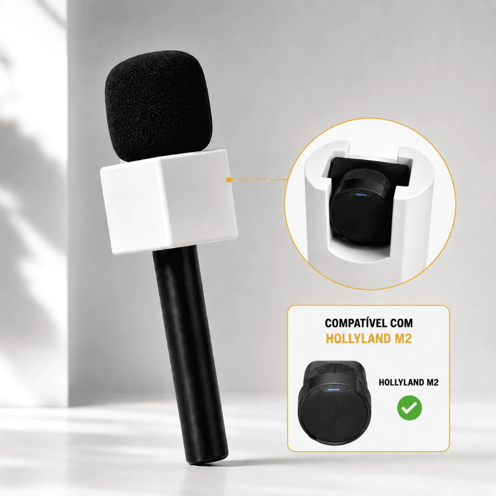 Suporte de Mão Adaptador com Canopla para Microfone Lapela Redondo Hollyland Lark M2 Entrevista Vídeo Reportagem
