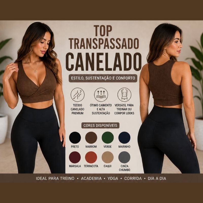 Top Fitness Canelado Nadador Transpassado Forrado Academia  treino Yoga pilates caminhada dia dia