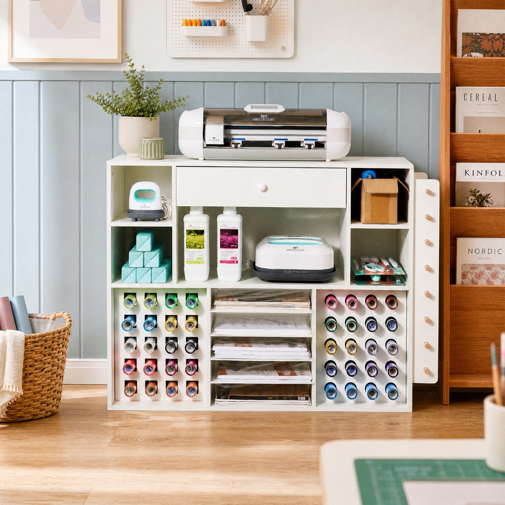 Carrinho Organizador Artesanato Mecolour p/ Cricut: Gaveta e 48 Rolos Vinil. Ideal p/ Ateliê!