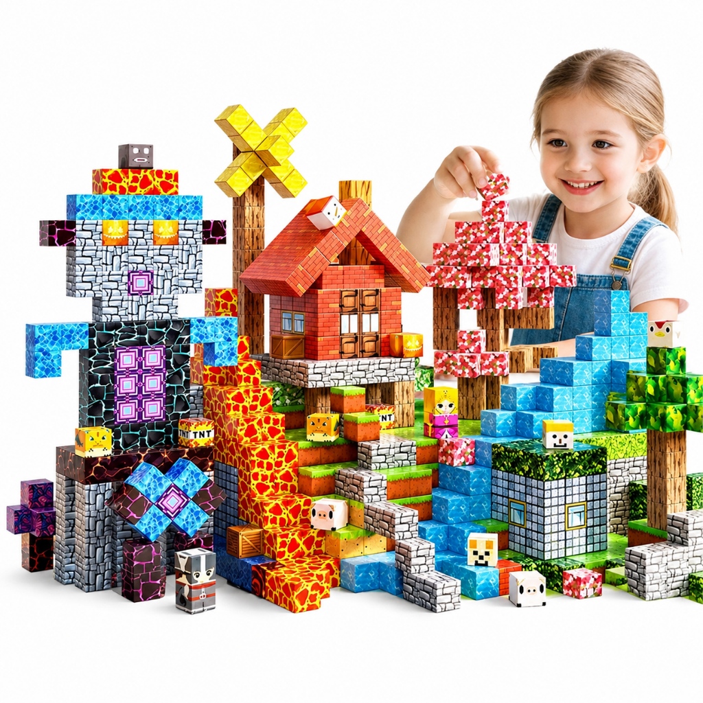 Cubos Magnéticos 100 Peças de Construção Tema Pirata Brinquedo Educativo Montessori STEM para Crianças
