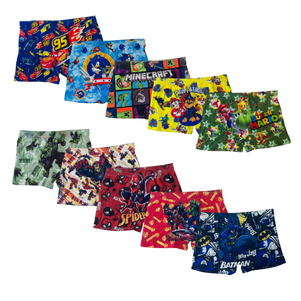 kit 5 Cuecas Boxer Infantil Sublimada Estamapas Personagens Menino 3 a 4 anos