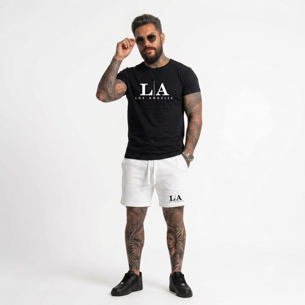 Conjunto bermuda com Cordão de ajuste camiseta algodão masculino lançamento P ao GG Cb-504