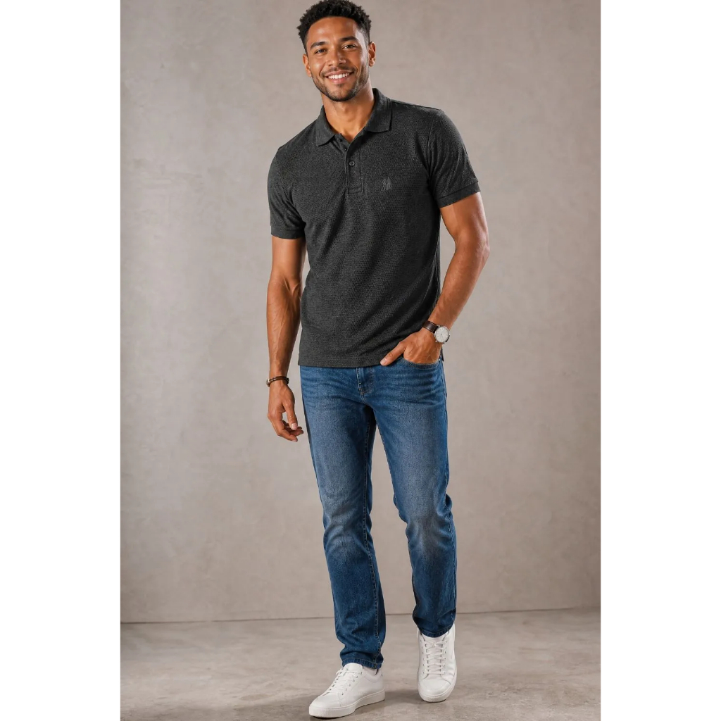 Polo Piquet Texturizada Premium Polo Wear Mescla Escuro
