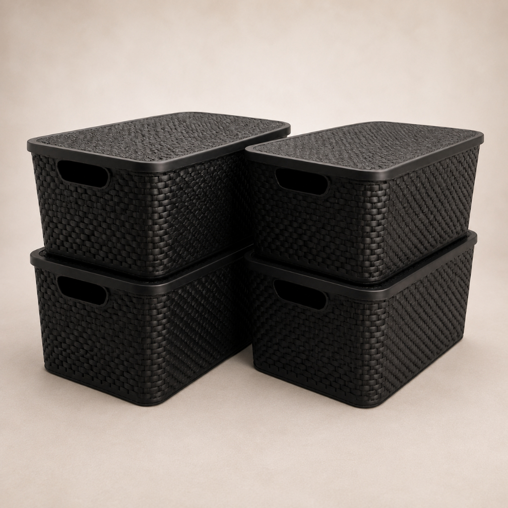 Kit 4 Cestos Organizadores Multiuso Rattan 7L Com Tampa Colorido