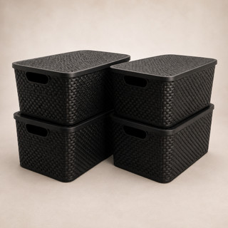 Kit 4 Cestos Organizadores Multiuso Rattan 7L Com Tampa Colorido