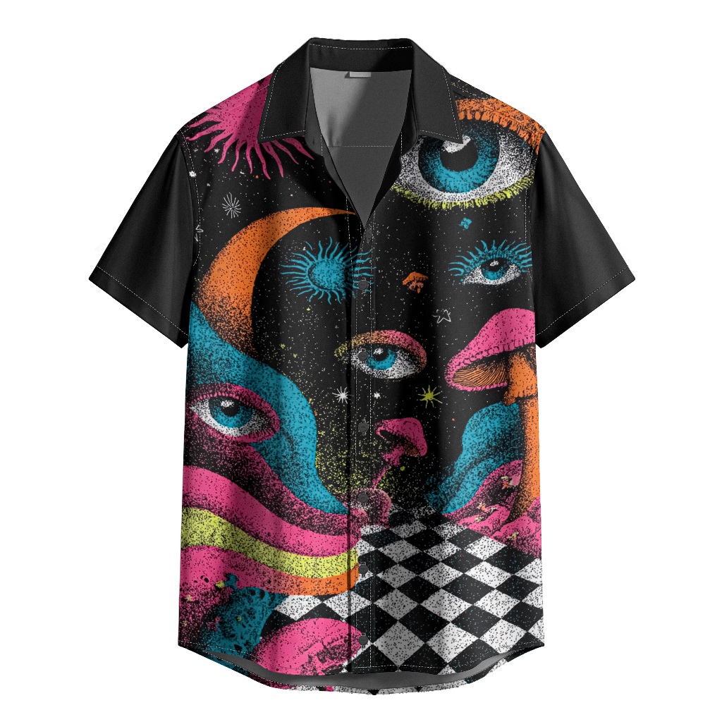 Camisa De Botão Olhos Cogumelos Arte Psicodélica Rave [Ref-449]