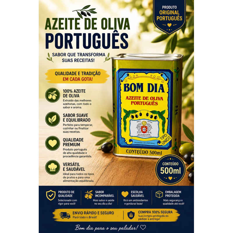 Azeite Bom Dia extra virgem 500 ml - sabor intenso, 1unidade.