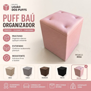 PUFF BAÚ EM TECIDO SUEDE ORGANIZADOR PORTA OBJETOS ROUPAS SAPATOS BRINQUEDOS CASA QUARTO PENTEADEIRA