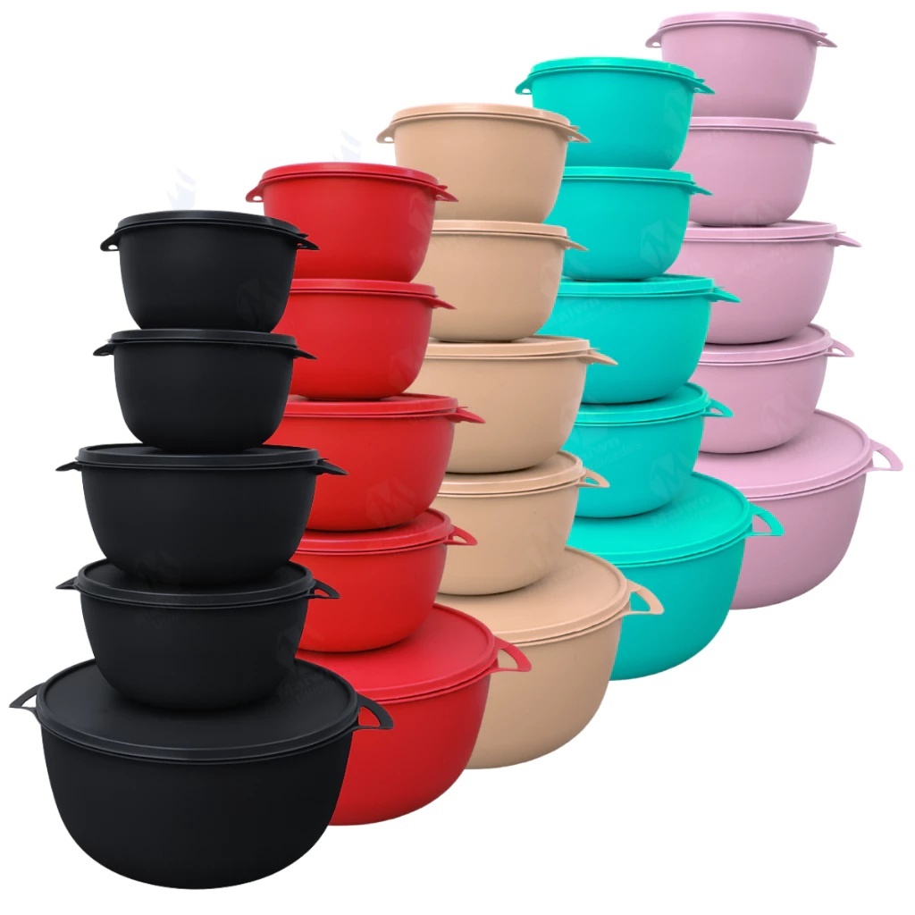 Kit 5 Potes Bowl Redondos com Tampa BPA Free para Mantimentos, Freezer e Micro-ondas
