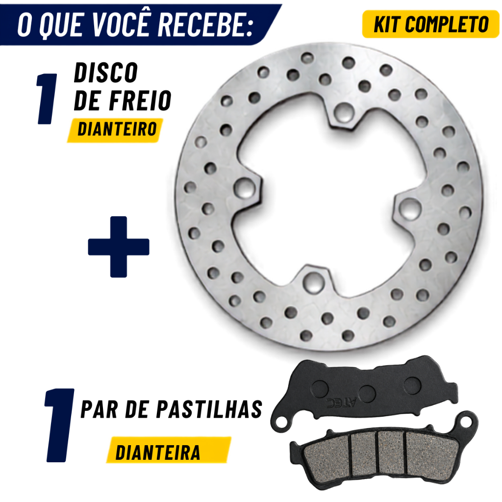 Kit Disco Freio Dianteiro + Pastilhas Dianteiras Honda XRE 300 2010 a 2023 — imagem 2 de 2
