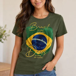 Camiseta 100% Algodão Premium Blusa T-shirt Copa Brasil Time Jogo Brasil Acima de tudo