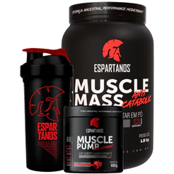 Kit Hipercalórico MUSCLE MASS + Pré Treino Muscle Pump + Shaker - Espartanos