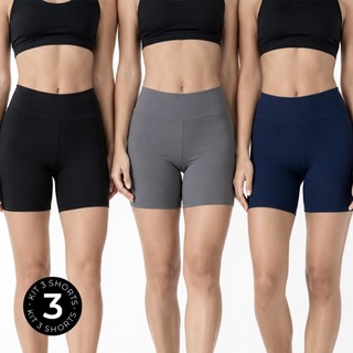 Kit 3 Shorts Feminino Legging Cintura Alta Liso Básico Suplex Respirável Para Treinos