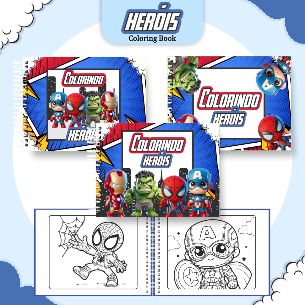 Livro de Colorir HERÓIS 50 Páginas Capa dura