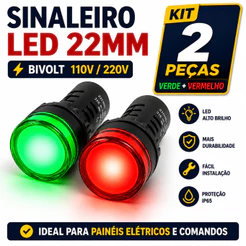 Sinaleiro Led 1 Vermelho +1Verde 22mm Bivolt Kit 2 peças