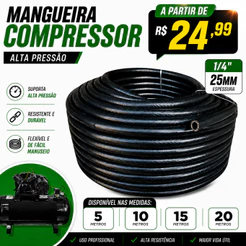 Mangueira de Compressor 1/4 PT300 de 05 a 20 Metros Ar Comprimido Mangueira Pneumatica.
