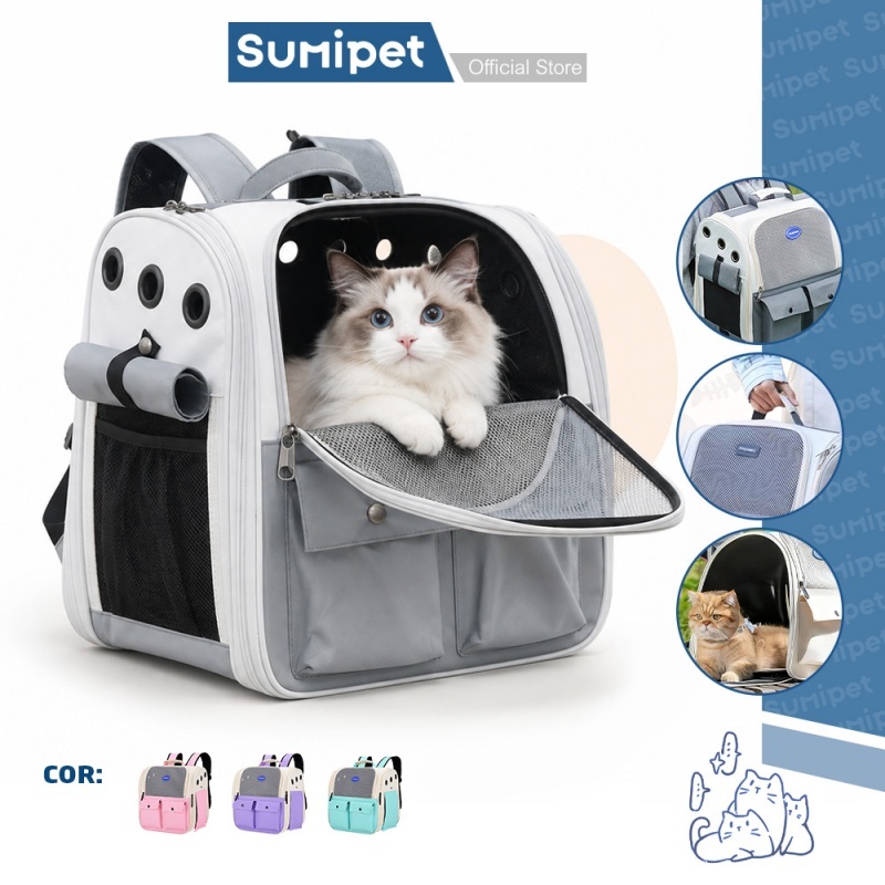 Mochila Transportadora Pet para Gato e Cachorro Até 10kg Respirável Dobrável para Viagem