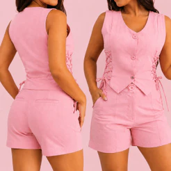 Conjunto de Alfaiataria Feminino Colete com Short Moda Casual e Social