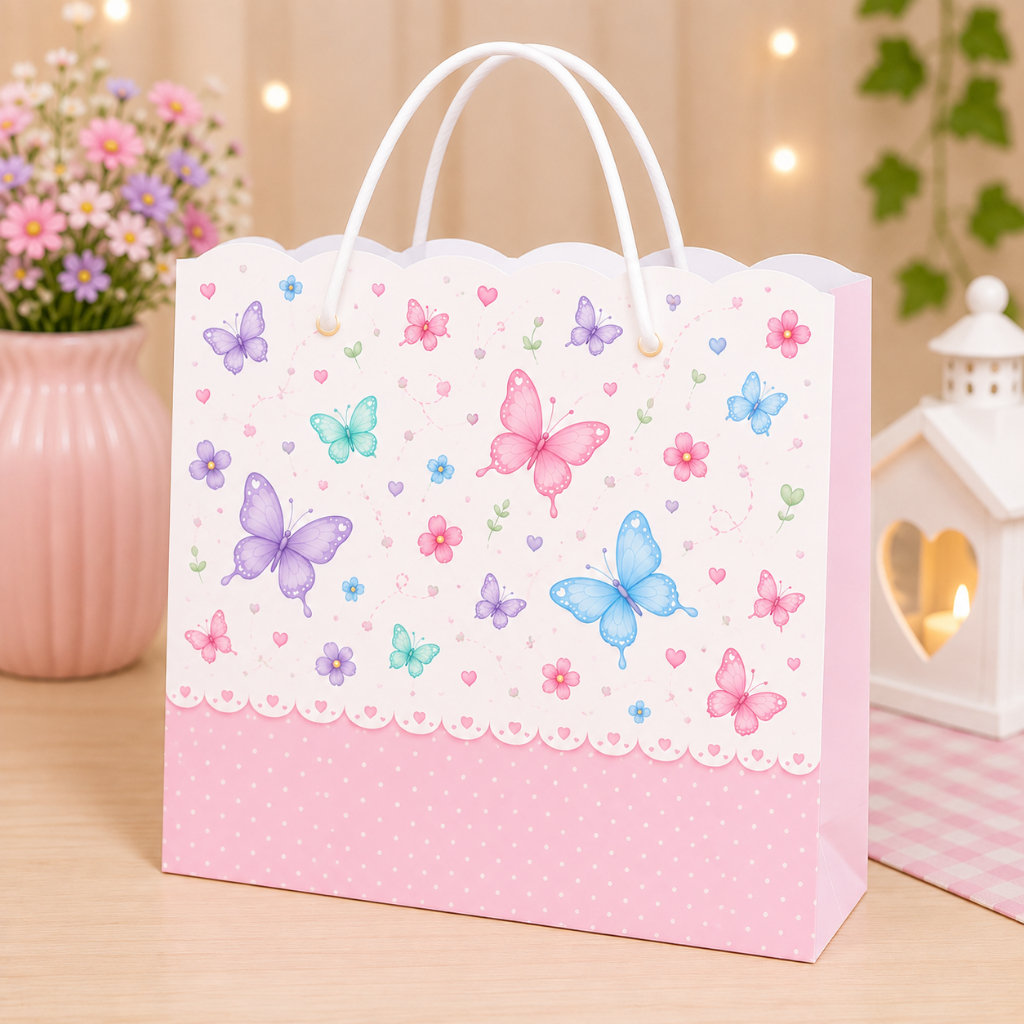 Sacolinha Personalizada para Festa Infantil | Lembrancinha com Nome | Vários Temas Disponíveis BORBOLETAS