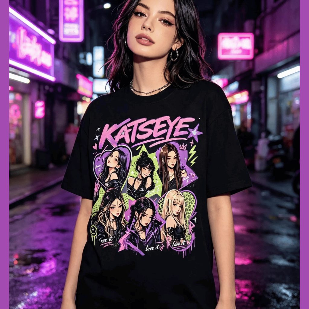 Camiseta Katseye Pop Group Blusa Unissex  Manon, Daniela, Sophia, Megan, Lara e Yoonchae