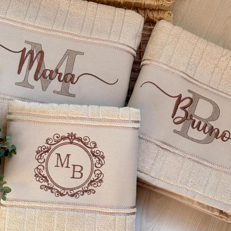 Jogo Toalha Banho Rosto Presente Casamento 3pc Nome Bordado