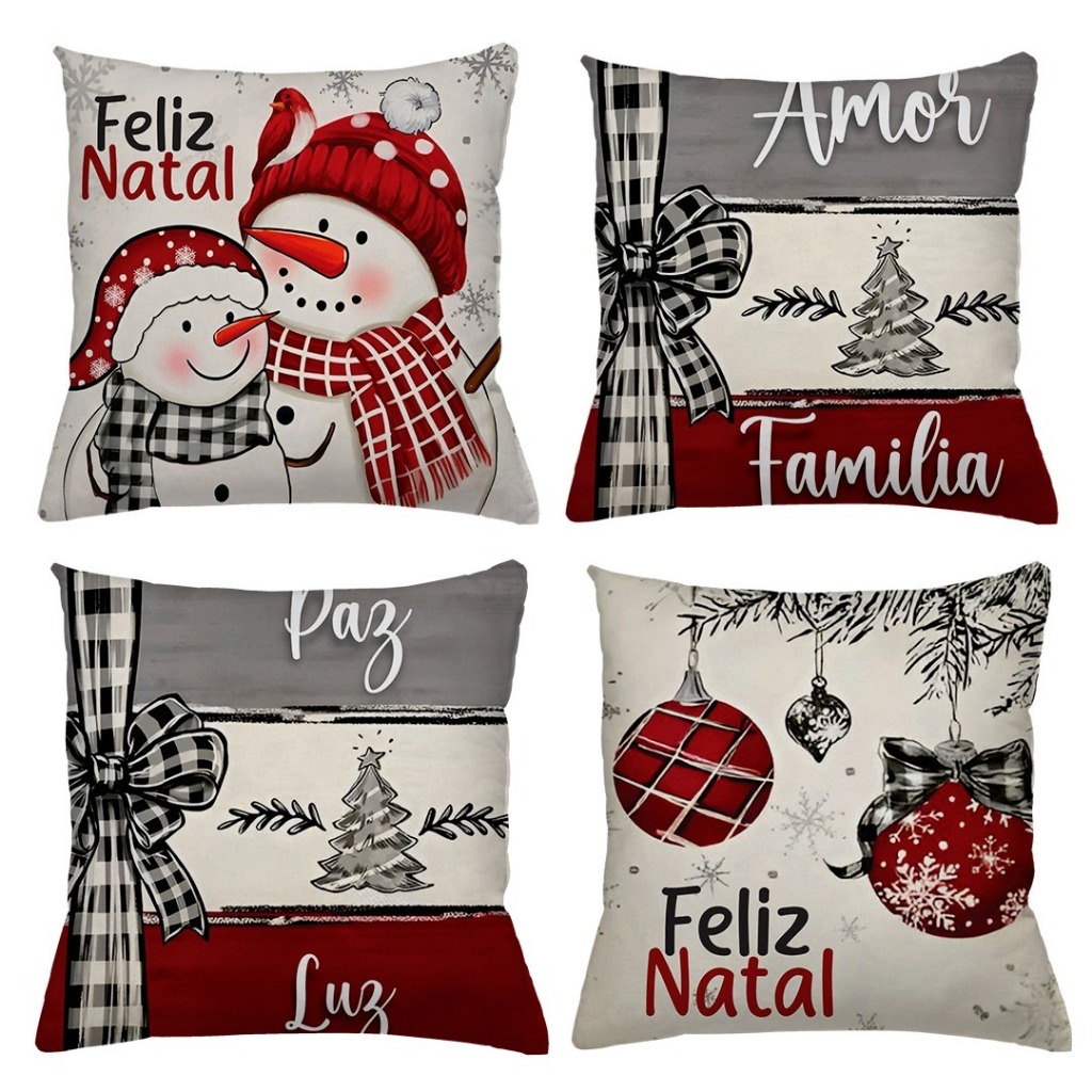 KIT 4 CAPAS DE ALMOFADAS DECORATIVAS NATAL PAPAI NOEL BONECO DE NEVE FELIZ NATAL RENA LANÇAMENTO 2026
