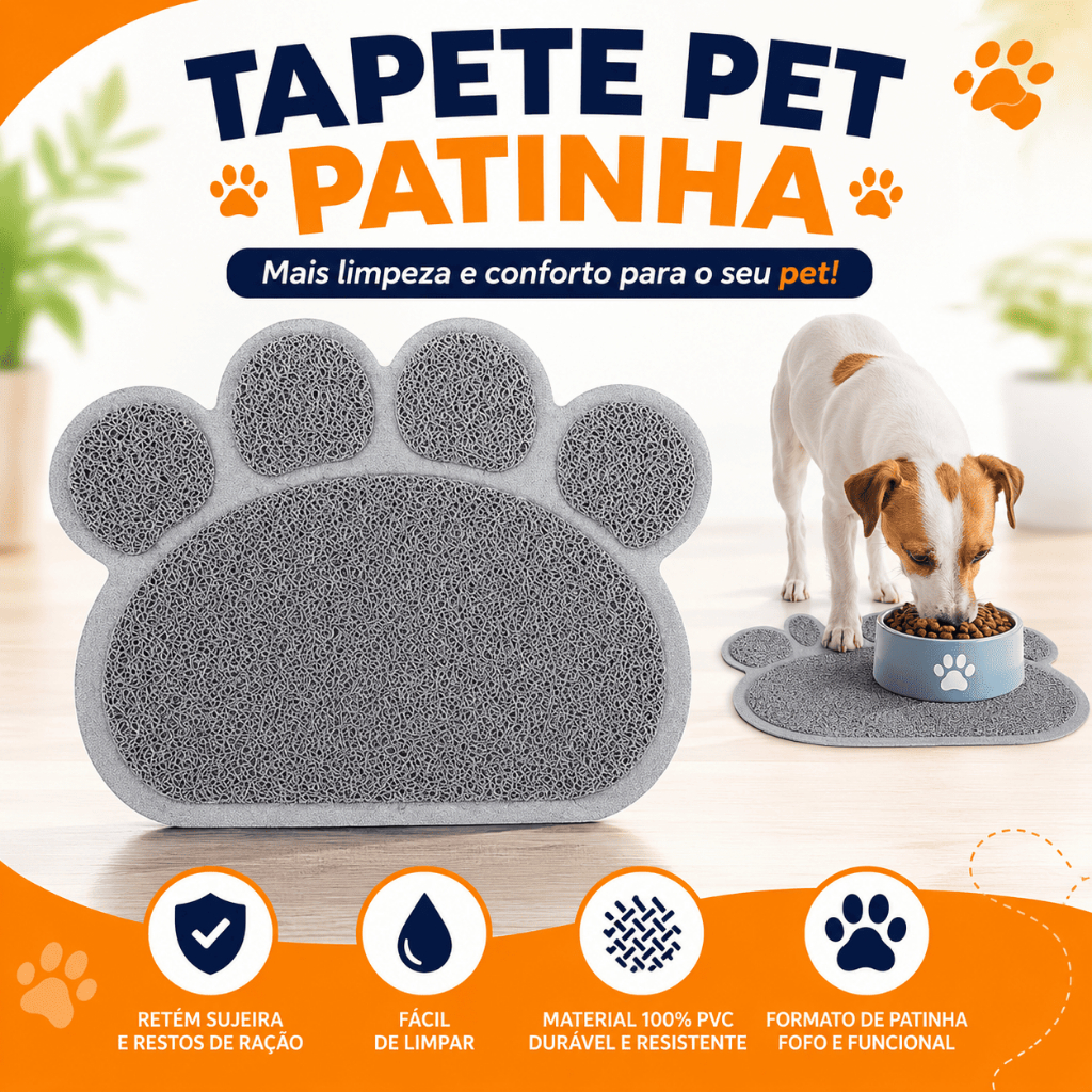 Tapete Pet Patinha PVC multifuncional Antiderrapante para Cães e Gatos Comedouro Bebedouro Caixa de Areia Higiene