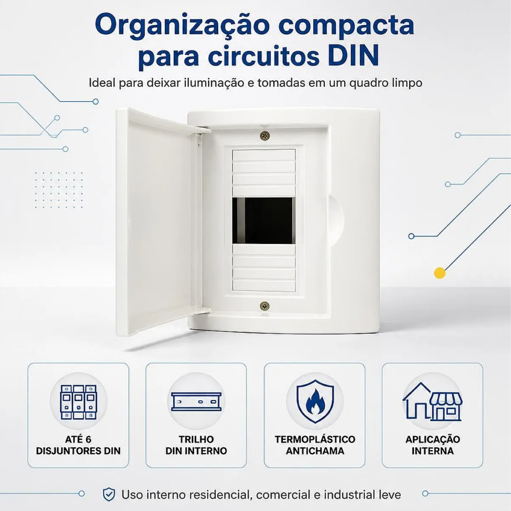 Quadro Caixa de Distribuição Para 6 Disjuntor DIN Tampa Branca de Embutir Com Suporte Para Disjuntor