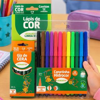 Kit Pintura Papelaria Criativa | Lápis de cor + Giz de Cera + Canetinhas + Folhas de Atividades com Desafios Lúdicos