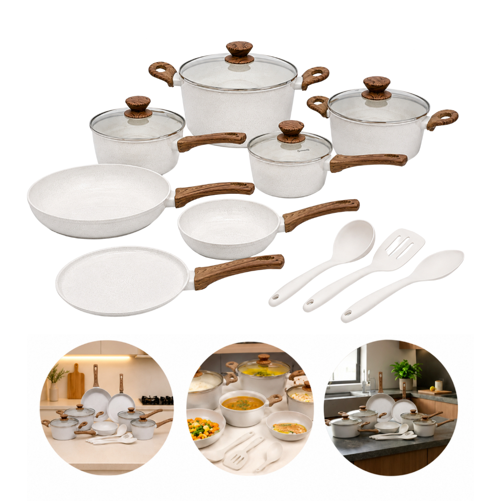 Jogo de Panelas Antiaderente Cerâmico Fogão Indução Kit 10 Peças Cook Marmol