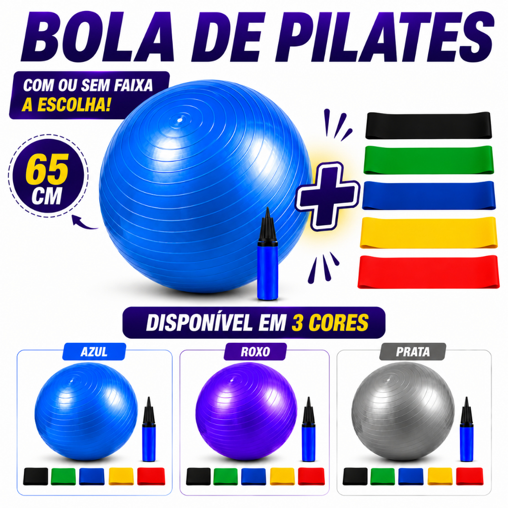 Bola Pilates Yoga Abdominal Ginástica 65cm C/ Bomba Fitness