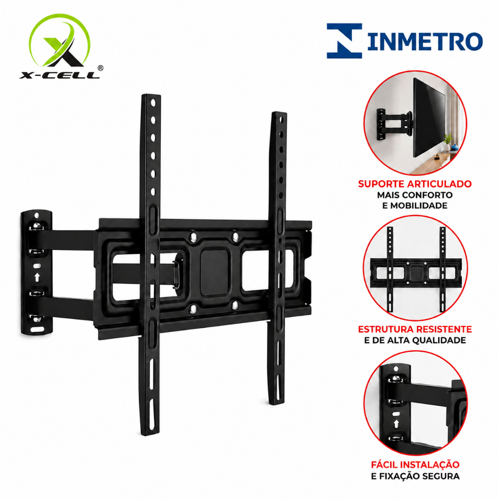 Suporte Articulado para TV 23 a 60 Polegadas até 35kg Aço Reforçado com Kit Instalação