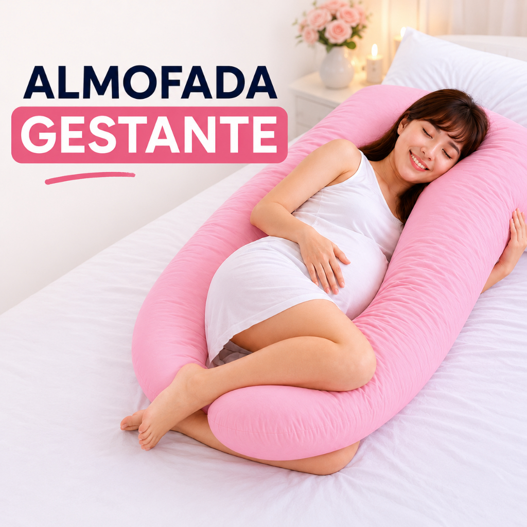 Almofada Gestante em U 1,20m Travesseiro Corpo Inteiro Gravidez Dormir Fibra Silicone Amamentação Maternidade