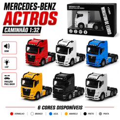 Miniatura Caminhão Mercedes Actros Escala 1:32 Metal Som Luz Fricção Realista Colecionável
