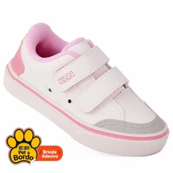 Tênis Infantil Feminino Klin Original Freestyle Branco/Rosa com Velcro – Linha Mini 17 ao 22
