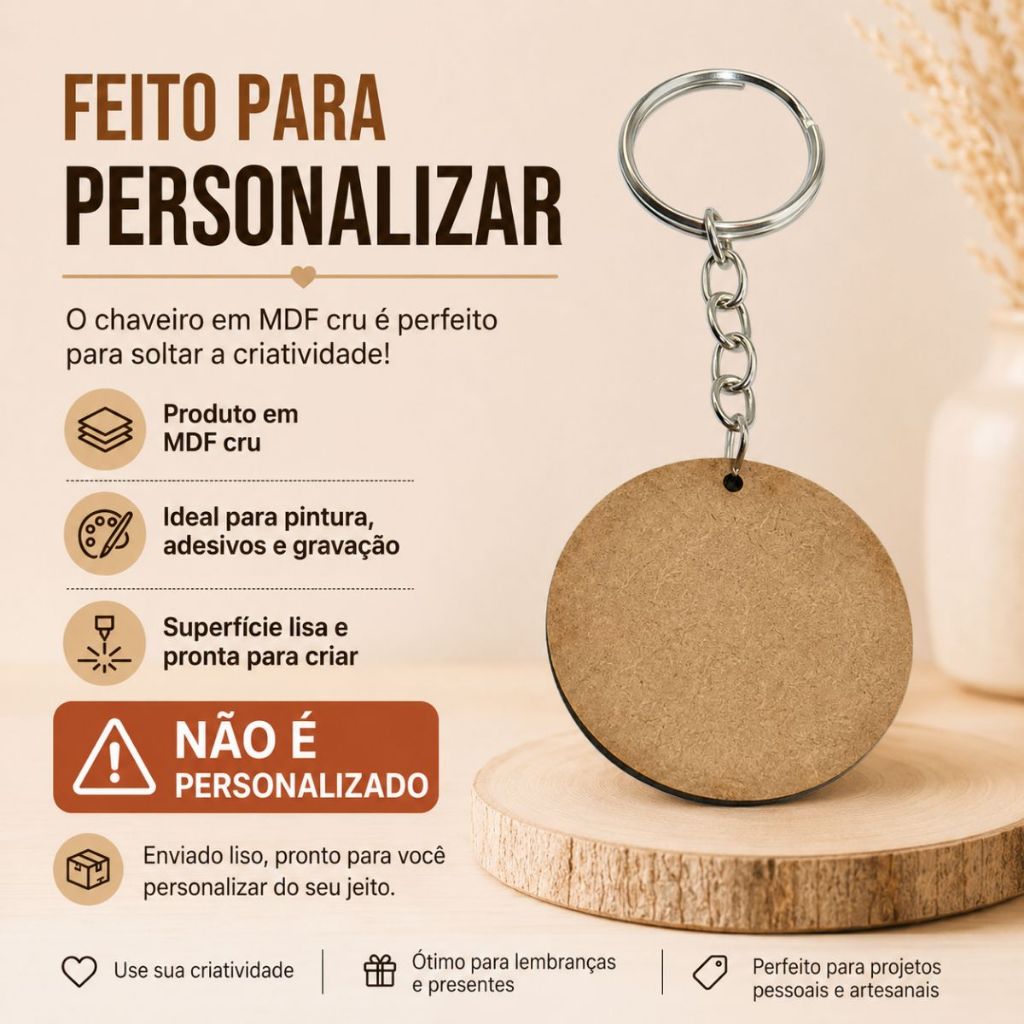 Kit Chaveiros Bolacha MDF Cru 5cm Redondo Lembrancinha Decoração Enfeite — imagem 2 de 2