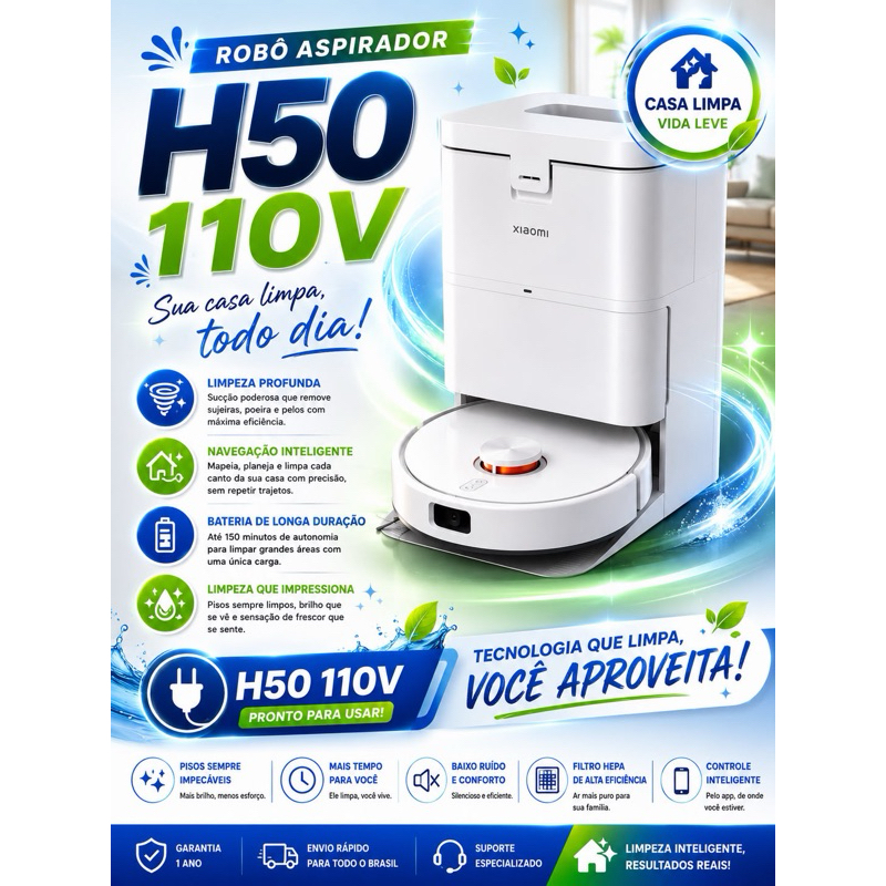 Robô Aspirador Xiaomi H50 110v| 10.000Pa | Original Lacrado
