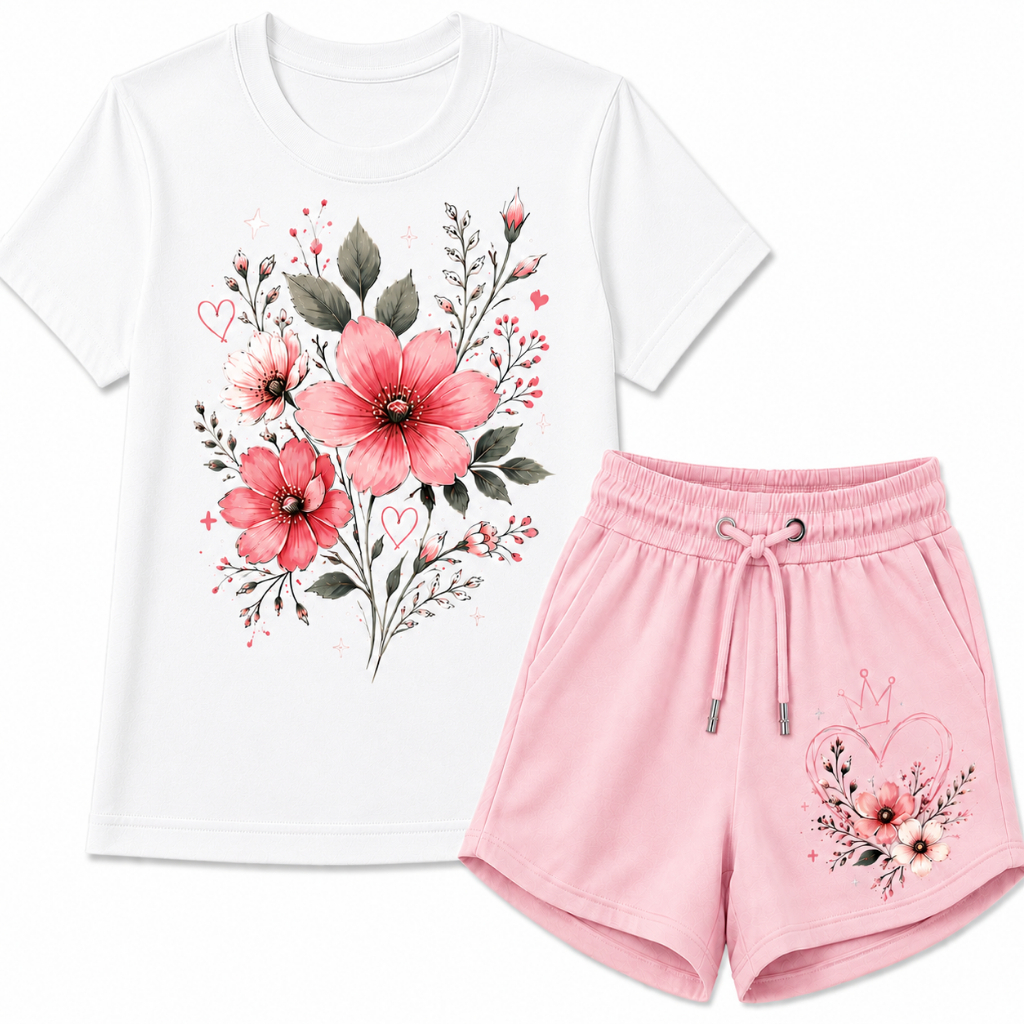 CONJUNTO INFANTIL FEMININO DE BERMUDA COM CAMISETA ESTAMPADA