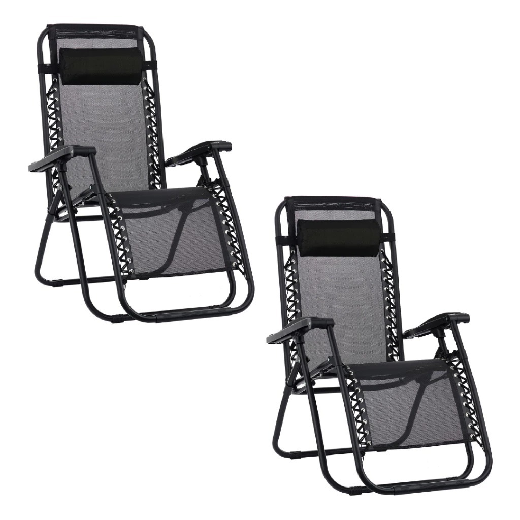 Kit 2 Espreguiçadeiras Reclinável + Porta Copos Portátil Gravidade Zero Praia Piscina