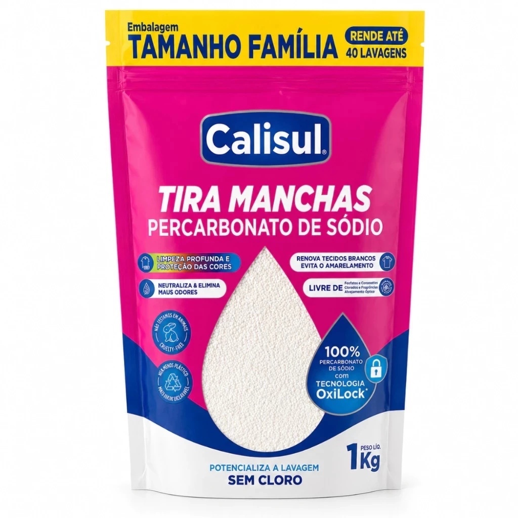 PERCARBONATO de sódio Calisul 100% PURO Removedor de Manchas de Roupas Branca e colorida 1kg OXIGÊNIO ATIVO