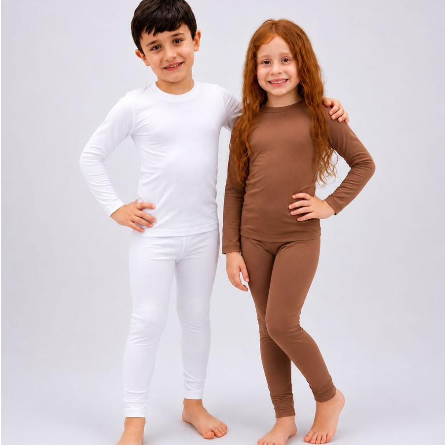 Kit 2 Conjuntos Térmicos Infantis Blusa e Calça Segunda Pele Peluciada Tamanhos 4, 6 e 8 anos
