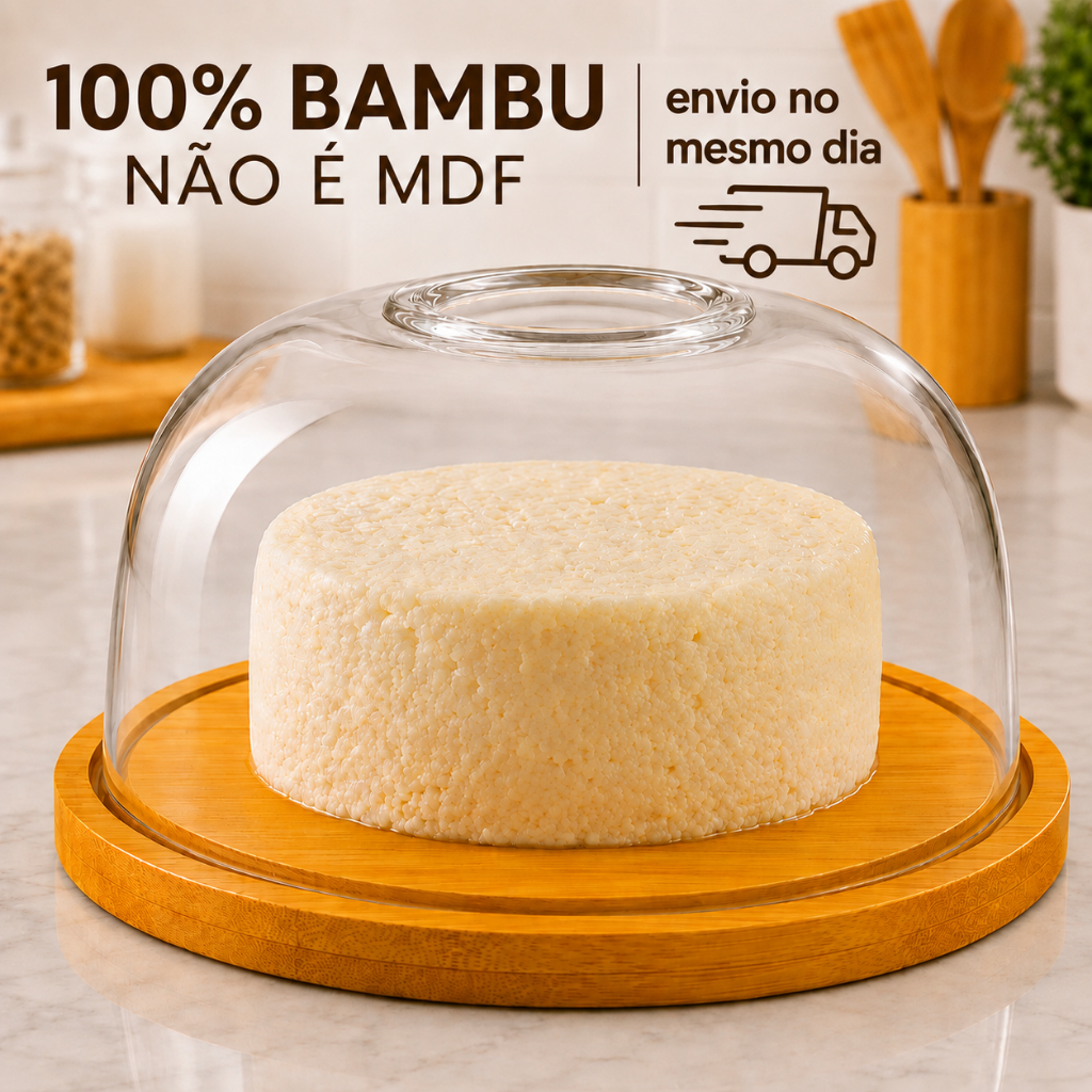 Porta Queijo Queijeira Madeira Bambu Com Tampa 19cm X 9cm Em Acrílico Mesa Posta