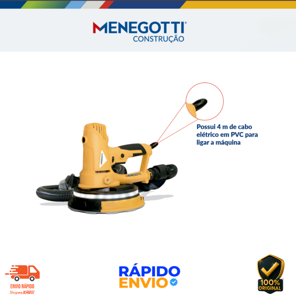 Lixadeira Telescópica Parede E Teto MLP710 e Aspirador 30 Litros MAP30 Menegotti 127V ou 220V — imagem 2 de 2