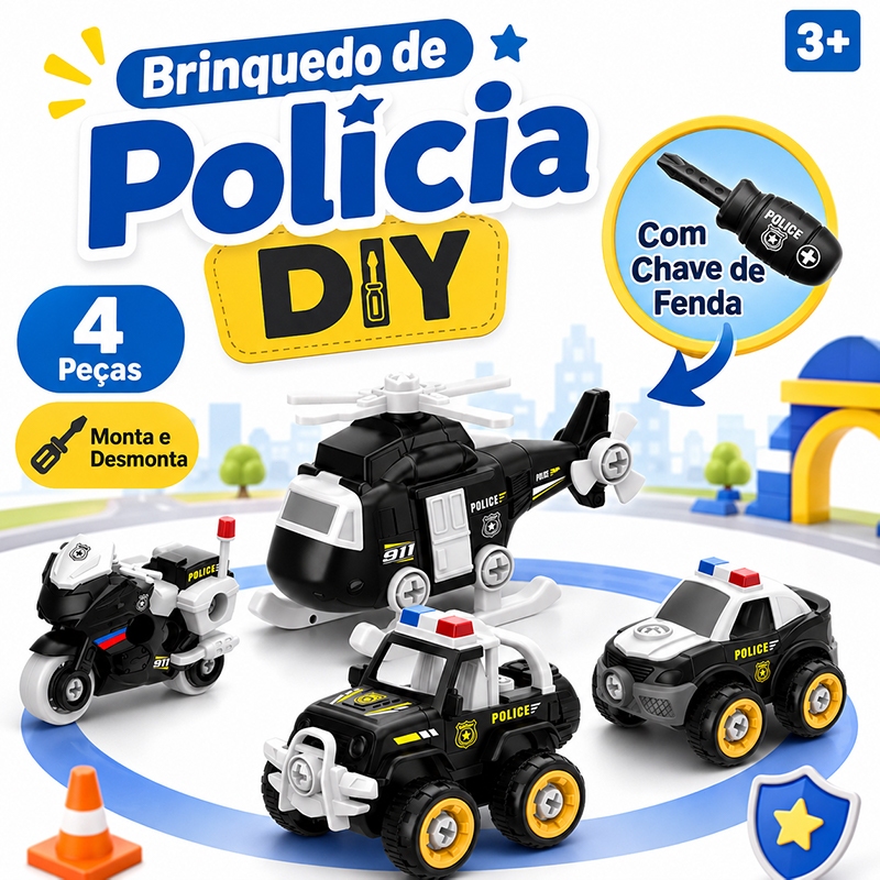 Kit de Carrinhos de Brinquedo 4 Veículos de Construção DIY para Montar e Desmontar com Chave de Fenda