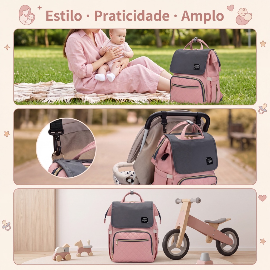 Bolsa Maternidade Lequeen Mochila Bebê Resistente Fashion · foto 2