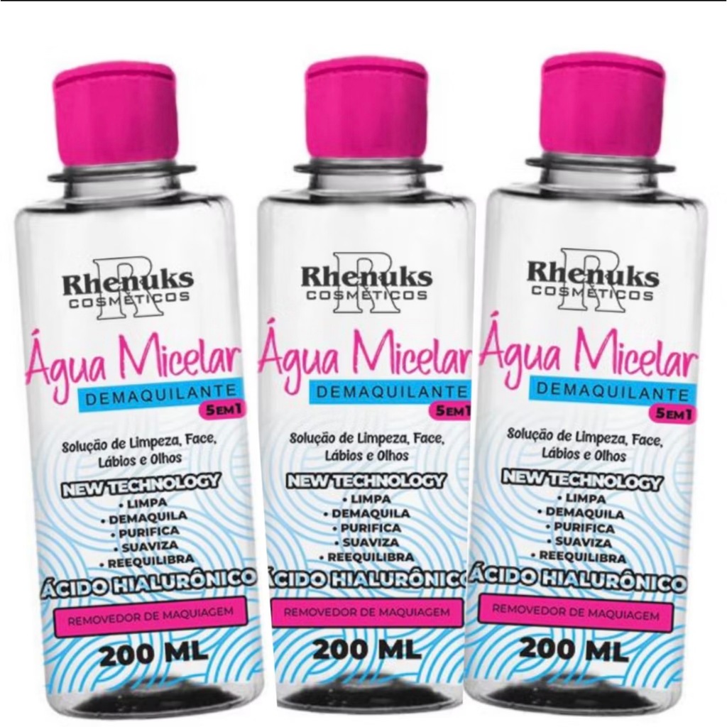 kit 3 unidades de Água Micelar Demaquilante 5 em 1 Limpa Demaquila 200ml Suave - Rhenuks