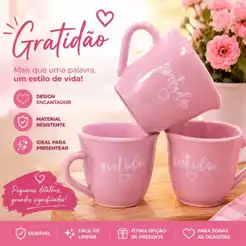 KIT 20/30/50 XICARAS PARA CAFÉ 70ML ESTAMPADAS ROSA(GRATIDÃO) ACRÍLICO CHÁ