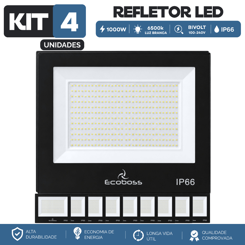 Kit Refletores Holofote Smd Led 1000W Bivolt Ip66 Forte Ecoboss