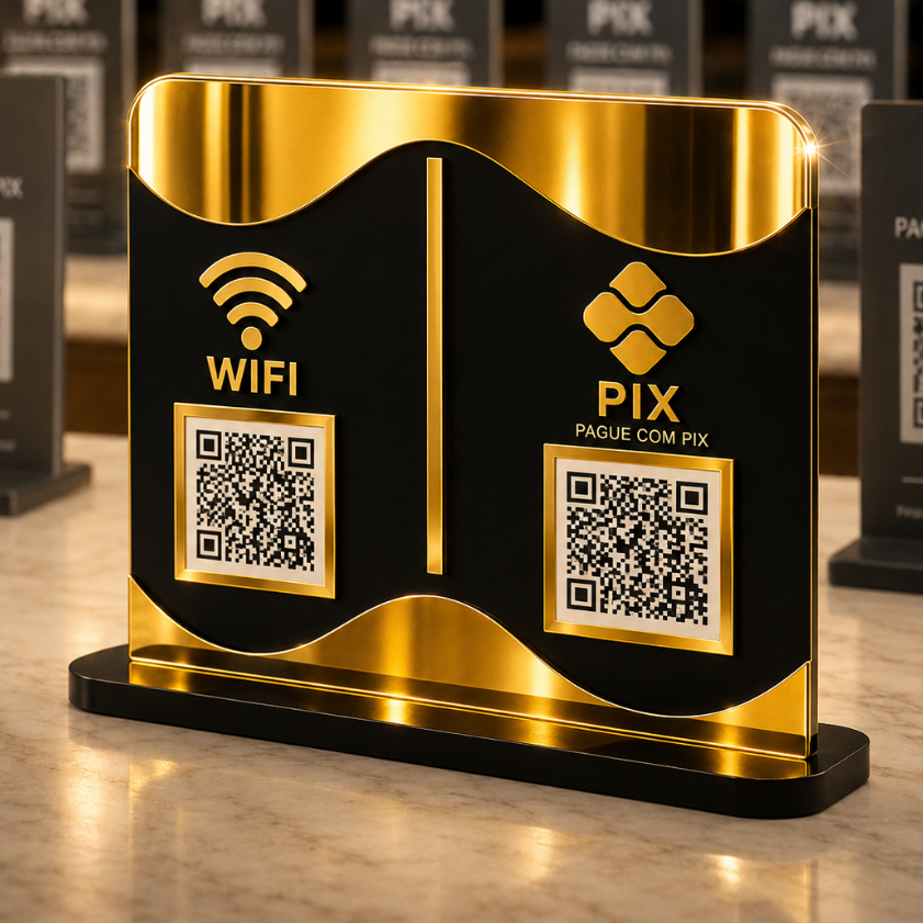 Placa PIX WIFI Insta Collection Black Gold  QR CODE Balcão Lojas Comercio Salão Barbearia