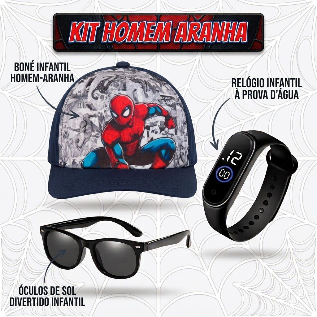 Kit Homem Aranha Boné Óculos + Relógio Resistente à Água Menino Presente Dia das Crianças — imagem 2 de 2